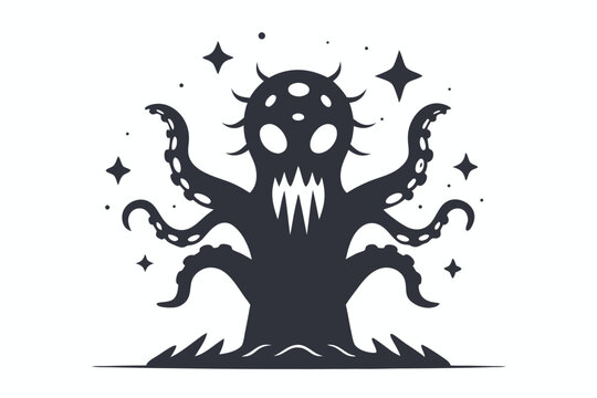 Ominous alien monster silhouette with extended tentacles, conveying a sense of dread