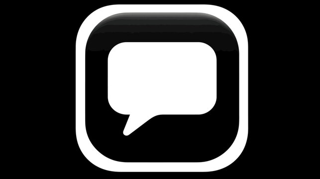 A stylized white speech bubble within a black square with rounded corners. It has a shadow effect