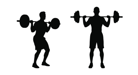Two weightlifters performing squats in a striking black silhouette © HN2.00