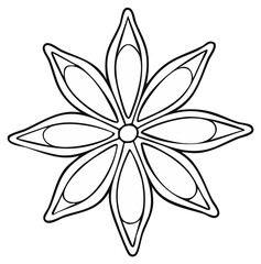 Outline drawing of a single star anise spice with eight pointed petals