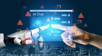 Cybersecurity concept featuring an AI detector scanning digital content for deepfakes and...