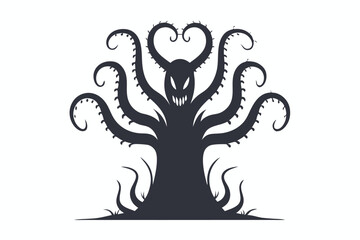 Tentacled Alien Creature Silhouette, Dark Vector Illustration for Sci-Fi