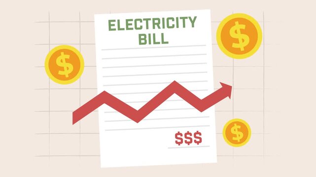 Rising electricity bill costs. Animated video with graph and coins, representing increasing expenses and financial concerns.
