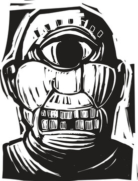 Woodcut style image of the Greek mythological cyclopes