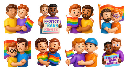 Fototapeta premium PNG Diverse couples celebrating LGBTQ+ pride, transparent background