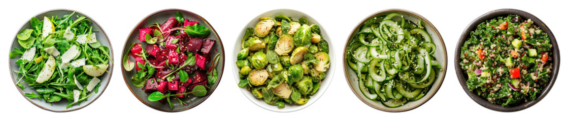 Fototapeta premium PNG Colorful fresh salads in bowls, transparent background