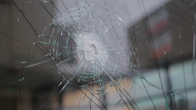  CU shattered glass. Shop window.