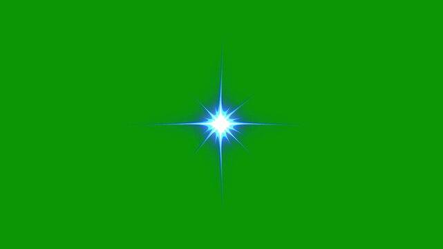 Sparkling star twinkle glitter, white cartoon doodle star animation, flat vector blinking shining light twinkling effect glowing on transparent green screen background, starry sky festive overlay. 4K
