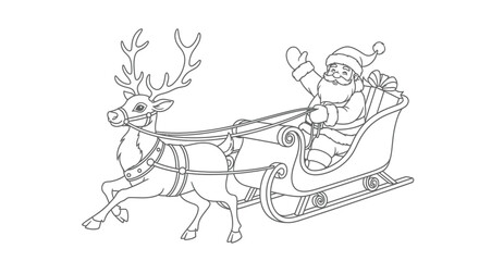 Santa Claus riding in his sleigh pulled by a reindeer on christmas day