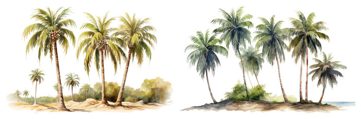 Fototapeta premium PNG Tropical palm trees watercolor illustration, transparent background