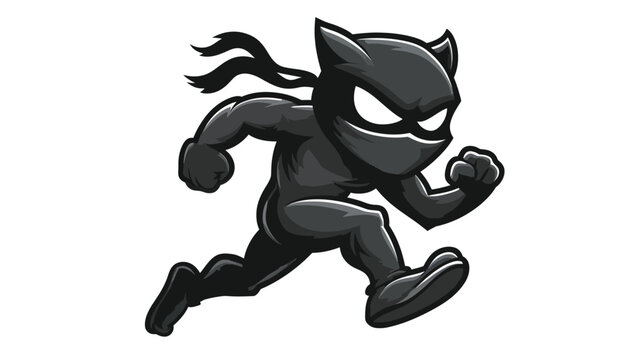 A cartoon-style figure of a ninja running on a white background. It's shaded in grayscale