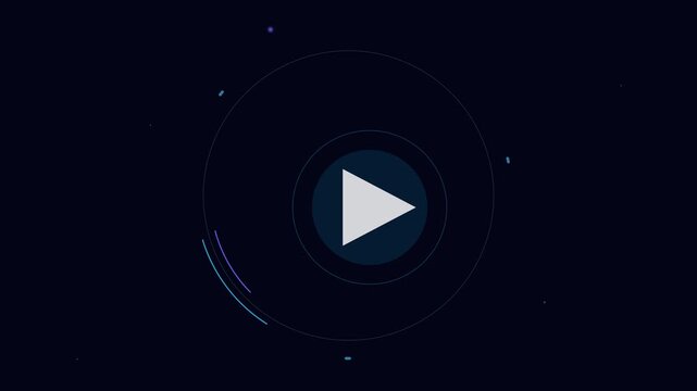 Futuristic digital play button interface animation on dark background