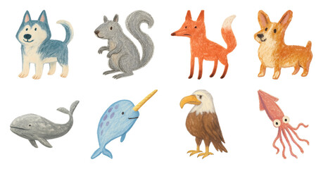 Fototapeta premium Colorful hand-drawn animal illustrations