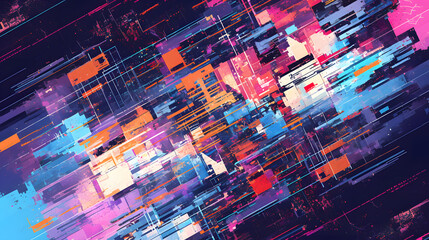 抽象的なデジタルグリッチアート 背景 歪んだサイバーパンク風のテクスチャ