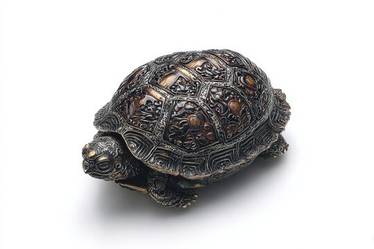 A detailed shot of a detailed turtle specimen with intricate shell and detailed textured.