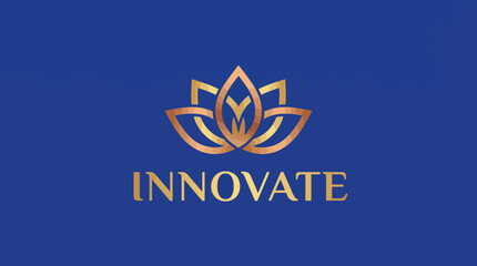 Fototapeta premium A sophisticated floral logo design in gold tones against a deep blue background, embodying beauty, elegance, and innovation for a modern brand identity.