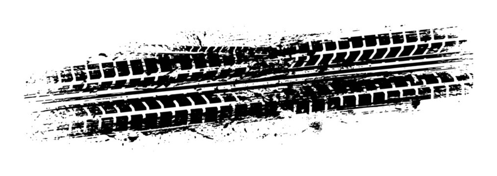 Car tire track silhouette with grunge mud splash
