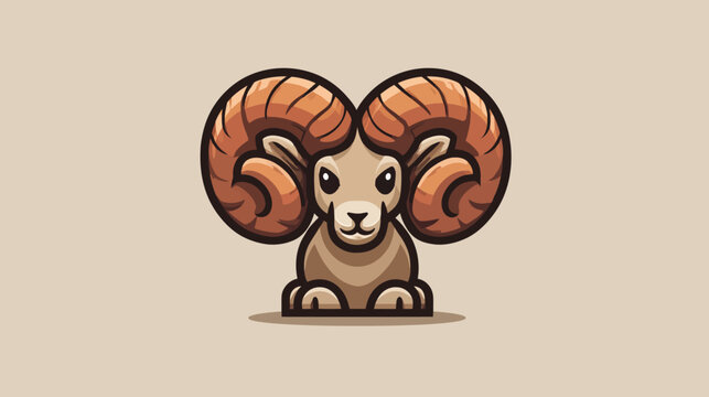 A stylized illustration of a ram with large, spiraling horns, rendered in a simple, flat design style