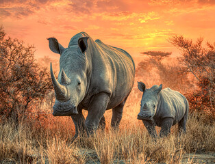 Fototapeta premium Rhinoceros with calf