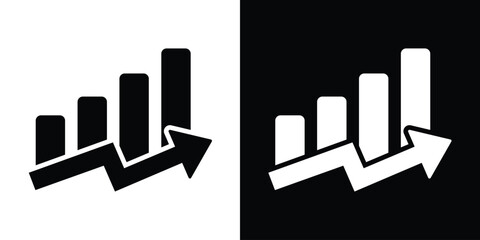 Professional bar chart with a jagged upward arrow. Symbolizes economic recovery, stock market success, business development, and hitting financial targets. Vector graphic for reports. © bibin