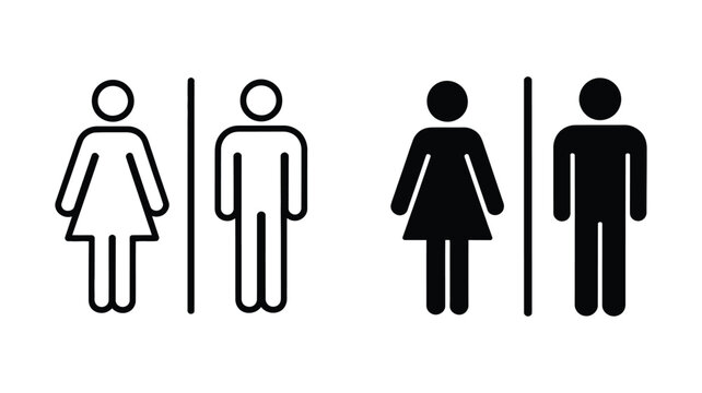 Toilet icon woman man sign vector, restroom gender symbols for public facilities, male and female bathroom signage icon, minimalist silhouette design suitable for wayfinding systems, buildings