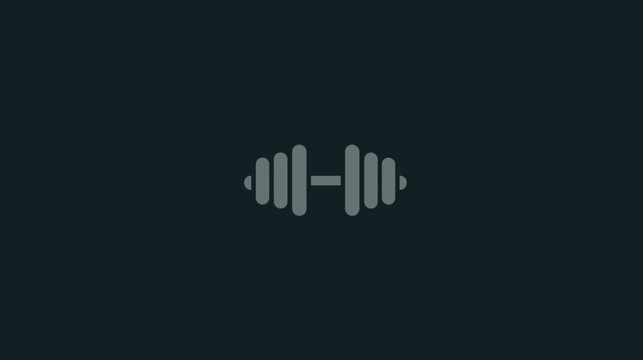 A centered gray dumbbell icon on a dark background, evoking fitness and exercise