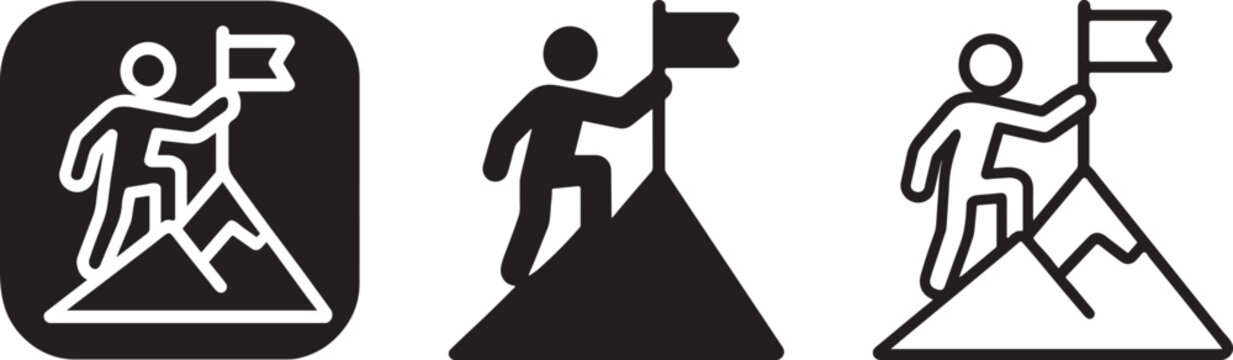 Mountain peak success flag silhouette icon.