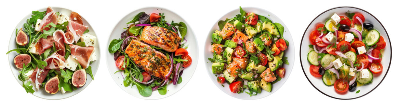 PNG Colorful fresh salads with variety, transparent background