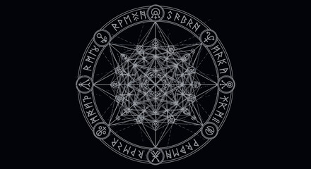 Fototapeta premium Sacred Geometry Symbol, Metatron Cube, Esoteric Rune Circle, Mystical Energy