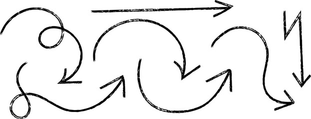 Fototapeta premium A complex hand drawn diagram featuring interconnected arrows and curved lines on a white background with a black ink style