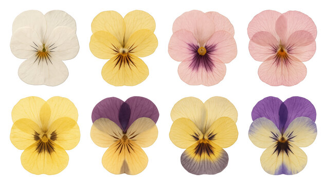 PNG Colorful pressed pansy flowers, transparent background
