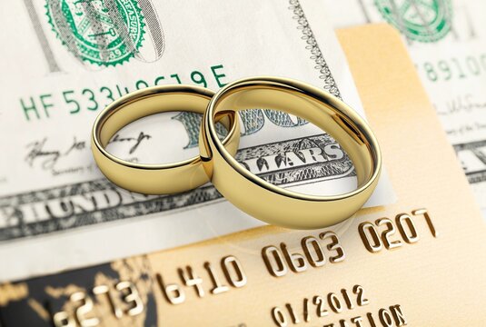 Wedding golden Rings on money bills