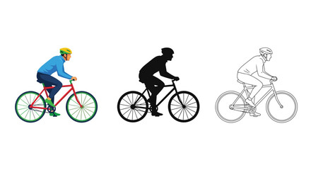 Obraz premium Man riding bicycle in various styles flat vector illustration graphic design