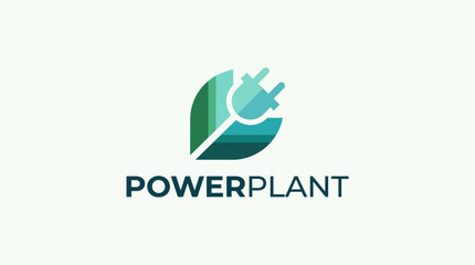 Fototapeta premium This logo combines a leaf and electric plug, representing eco-friendly power solutions and modern technology for sustainable energy practices.