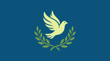 Obraz premium A serene logo design featuring a dove and olive branch, embodying the powerful message of peace, hope, and harmony in a visually impactful representation.