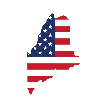 Maine map silhouette with American flag