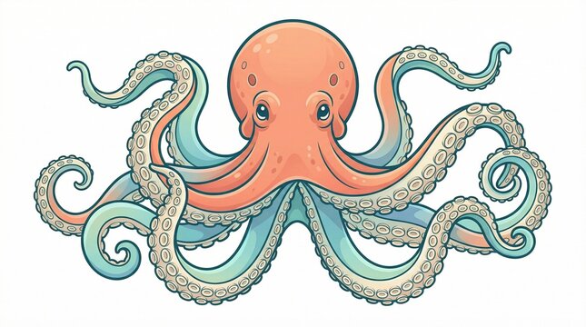Playful orange and blue cartoon octopus with eight wavy tentacles