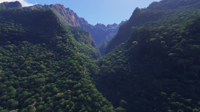 Drone aerial view of Piton des Neiges Island. Reunion