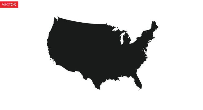 United States of America map silhouette with white background and red label in corner