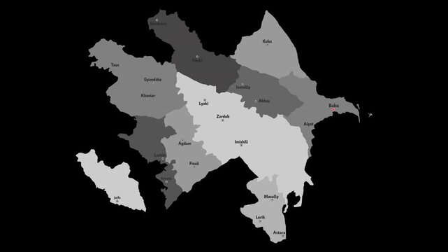 Vector map of Azerbaijan with names of cities and with borders city
