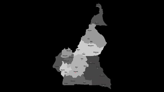 Vector map of Cameroon with names of cities and with borders city