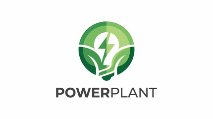 Fototapeta premium A modern logo design featuring a green plant intertwined with an electric symbol, highlighting the PowerPlant brand's commitment to sustainability and renewable energy.