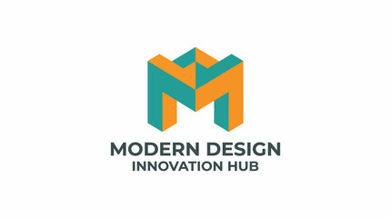 A modern logo design featuring geometric shapes in turquoise and orange, representing innovation and creativity in a contemporary style for design hubs or studios. © Lvping