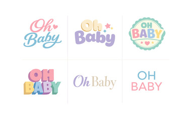 Obraz premium Colorful baby shower signage collection with vintage and modern fonts