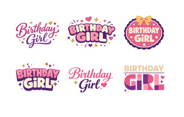 Obraz premium Colorful birthday girl designs with hearts and stars