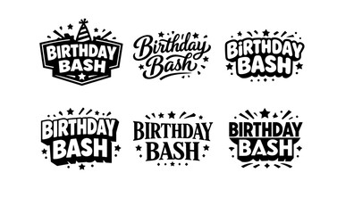 Fototapeta premium Creative birthday bash logo designs with festive fonts and stars