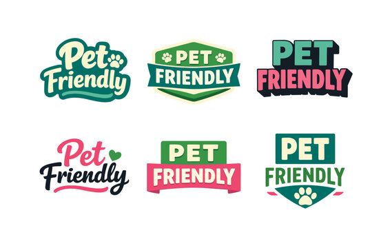 Colorful pet friendly logo designs in various styles and typographies
