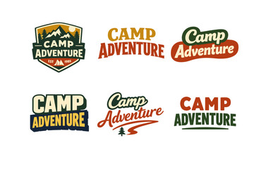 Obraz premium Vintage camp adventure logos collection with rustic outdoor themes