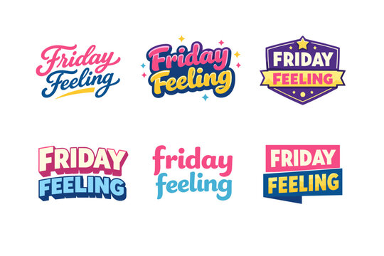 Colorful friday feeling text designs in various styles and fonts