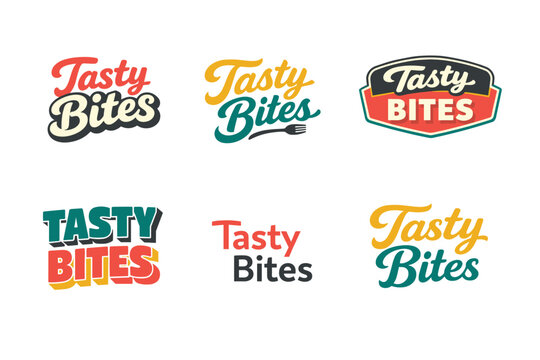 Set of tasty bites logos in various fonts and styles